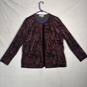 Notations Women’s XL Layered Blouse Sparkle Velvet Shimmer Paisley Mature Modest